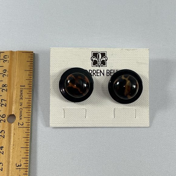 Lorren Bell Button Earrings Black Faux Tigers Eye Round New on Card - Picture 3 of 4